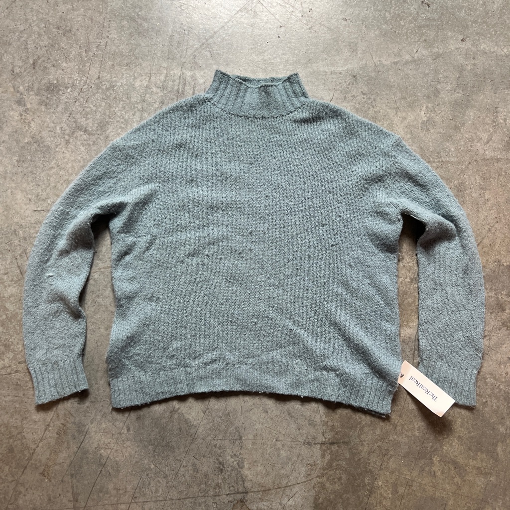 Jenni Kayne Dusty Blue Alpaca Wool Blend Mock Neck Chunky Knit Sweater Small